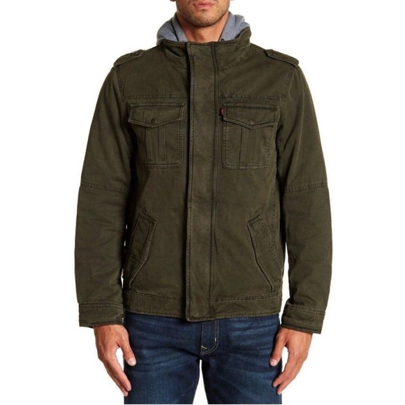 Men's LEVI'S Olive Washed Cotton Canvas Two Pocket Military Jacket, Size M - Picture 3 of 10